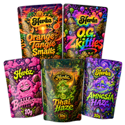 Herbz 50g THCA bundle med Amnesia Haze, Bubblegum, O.G. Zkittles, Orange Tangie Smalls og Thai Haze