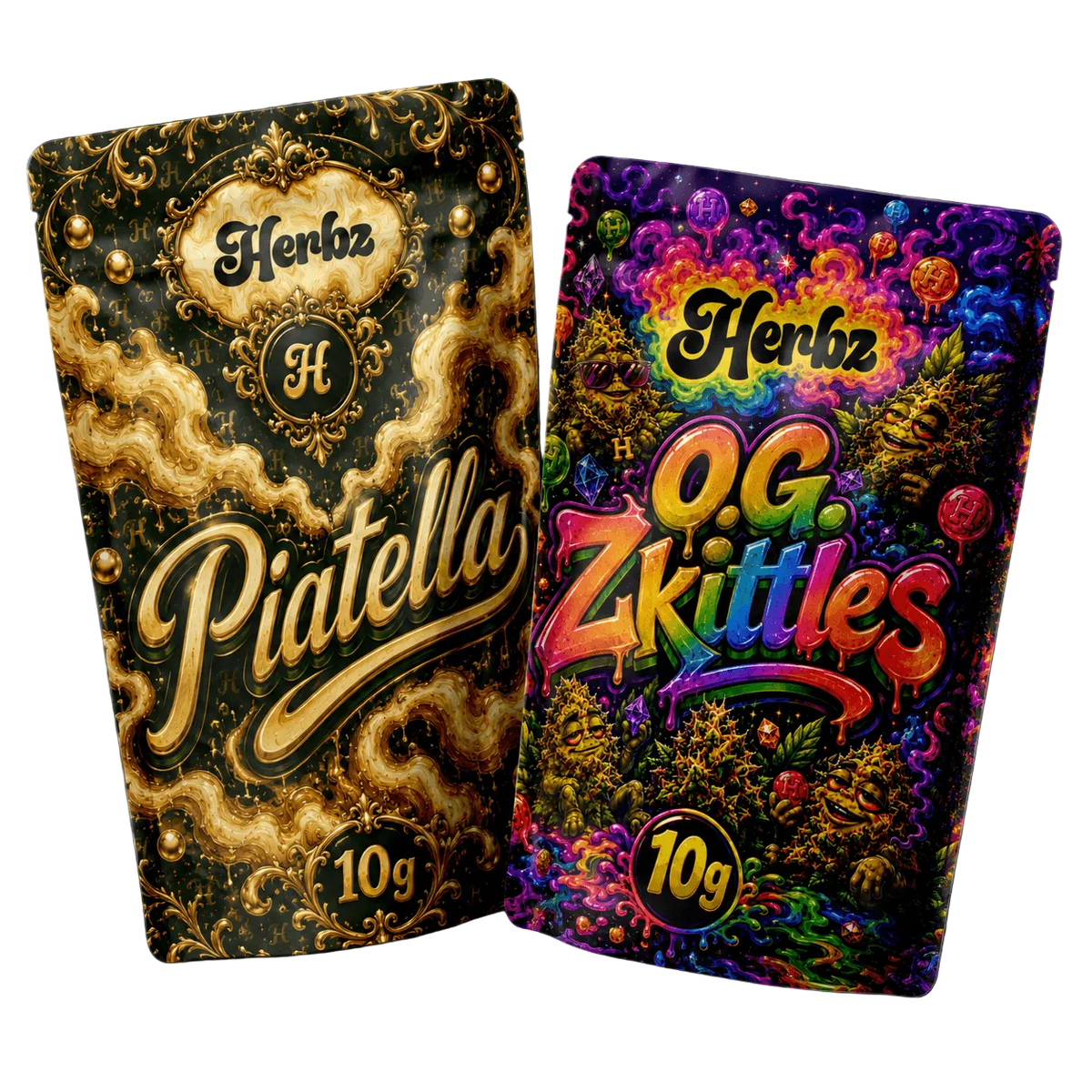 Bundle O.G. Zkittles e Orange Tangie Smalls 20g THCA con due prodotti flower su sfondo nero