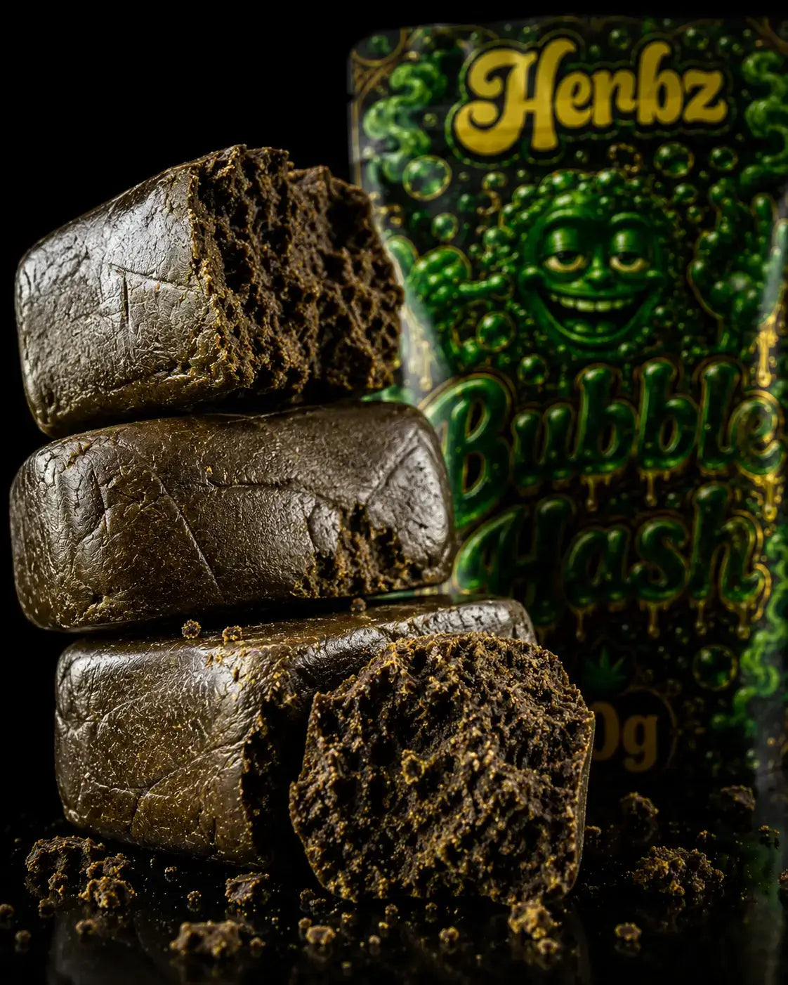 Bubble Hash senza solventi con texture interna marrone e dorata